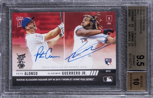 2019 Topps Now Dual Autographs Red #492B Vlad Guerrero Jr./Pete Alonso Signed Rookie Card (#8/10) - BGS GEM MINT 9.5/BGS 10